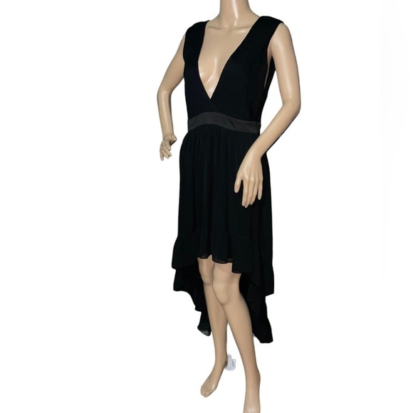 SANDRO PARIS Black Deep V Neck Sleeveless high low dress Sz. Medium - Picture 3 of 16